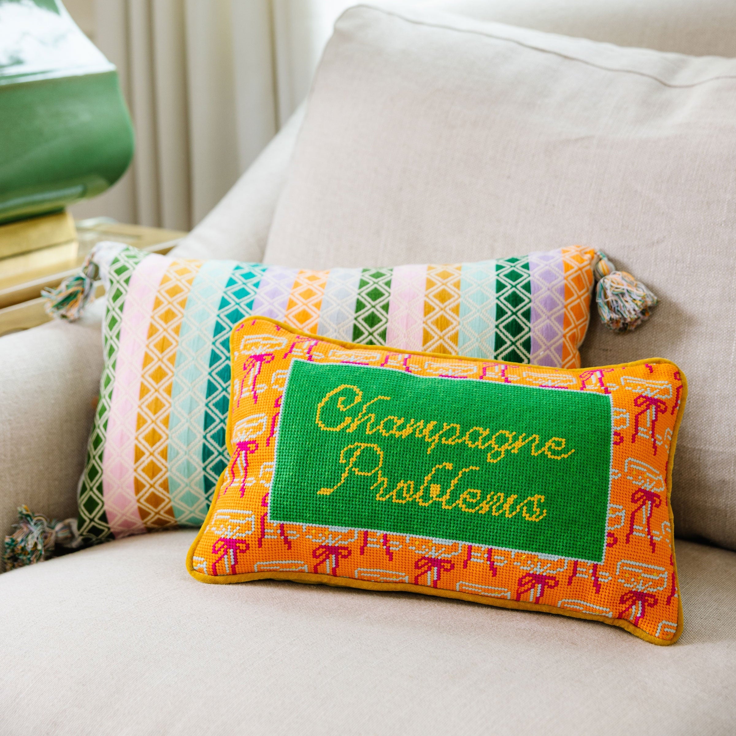 Champagne Problems Needlepoint Pillow