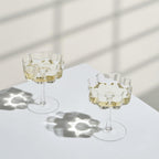 Flower Wave Coupe Cocktail Colored Glass | Set of 2 | Clear
