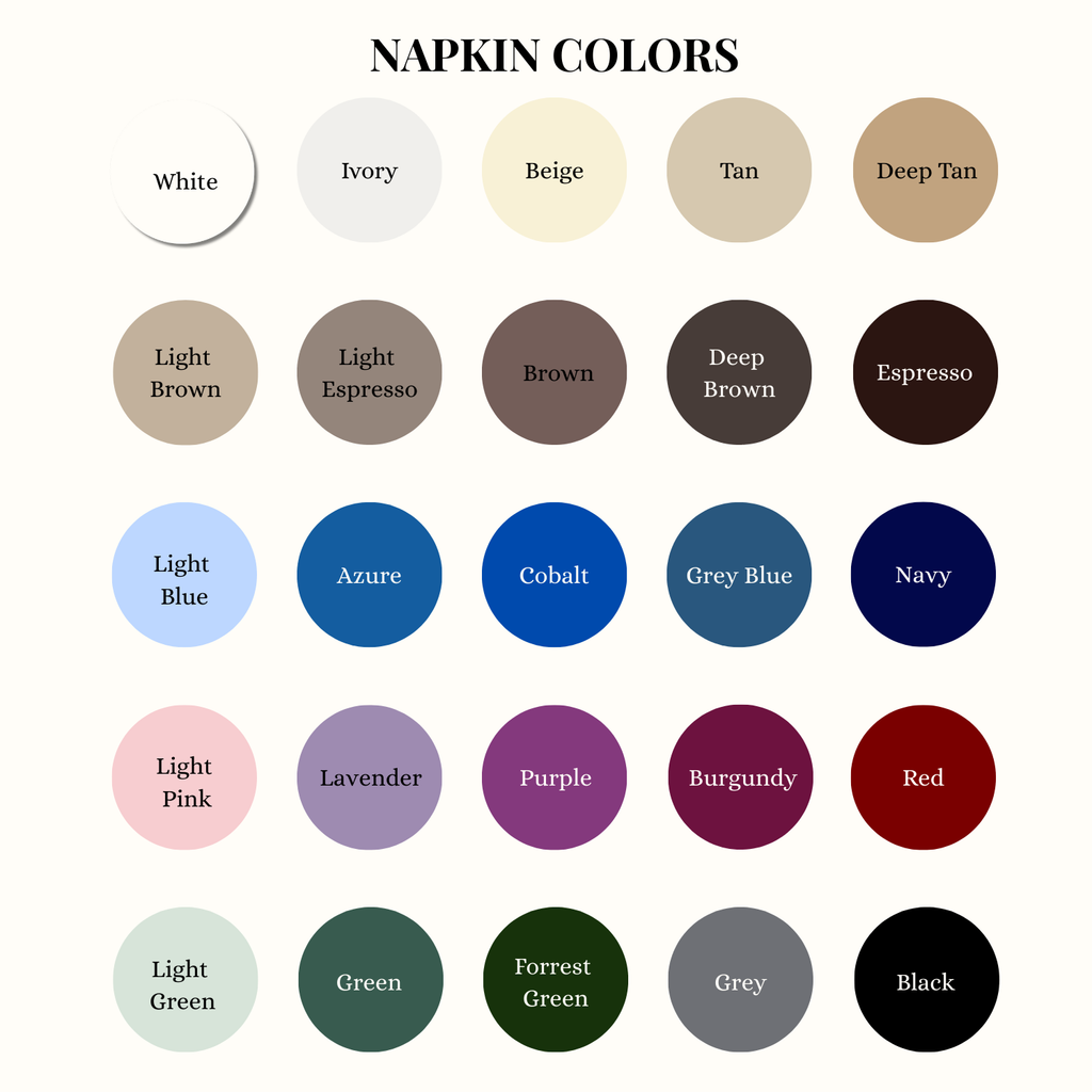 Color swatches for napkins with labels on a white background