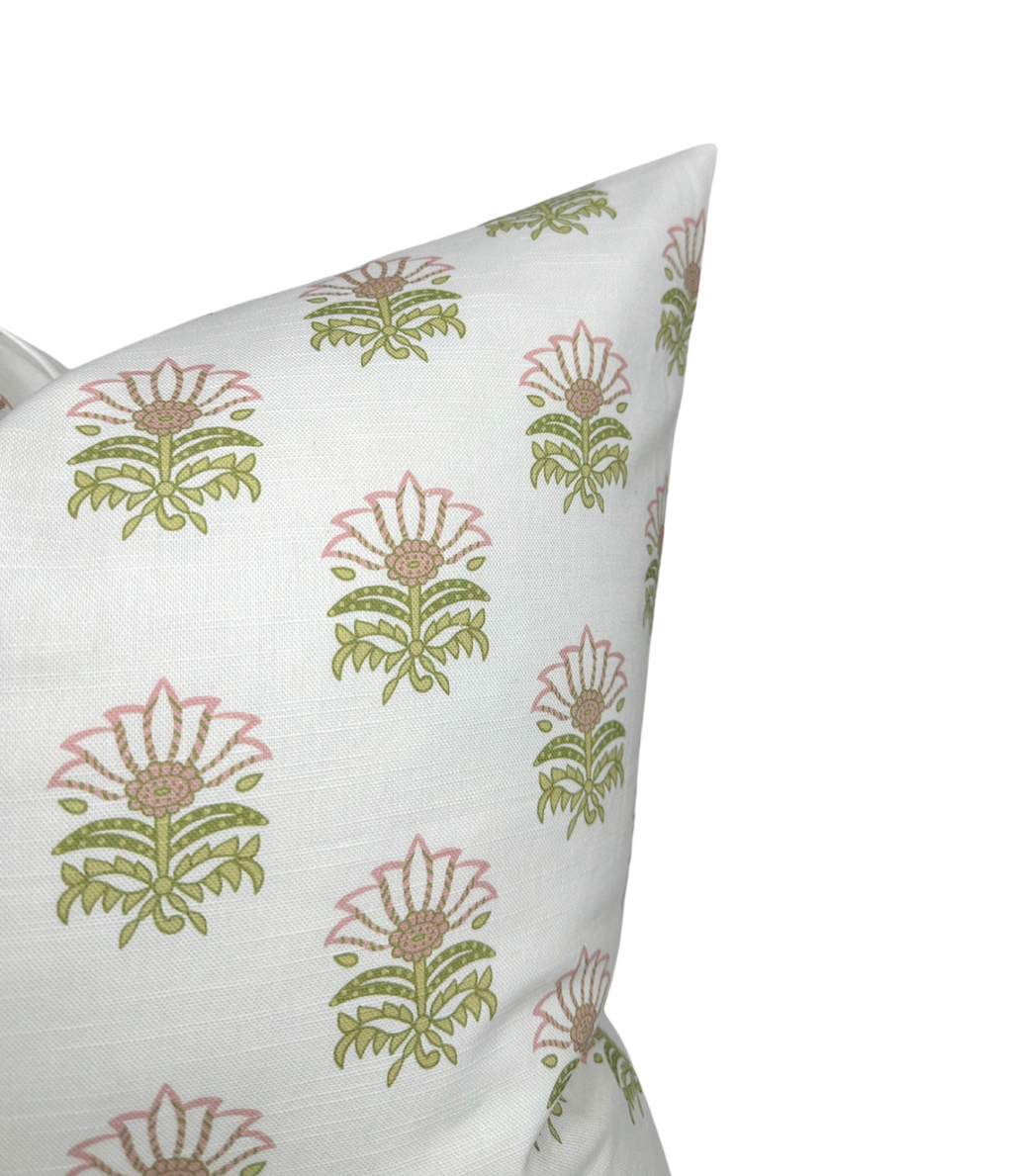 Milford Pillow Cover in Pink and Green, Thibaut Pillows