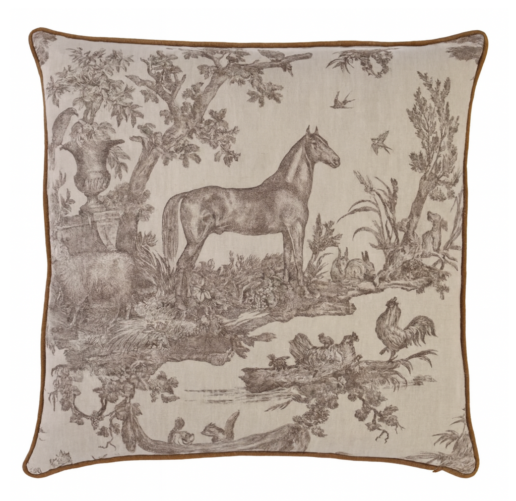 Western Toile Pillow Cover in Sepia Brown, Schumacher Textiles
