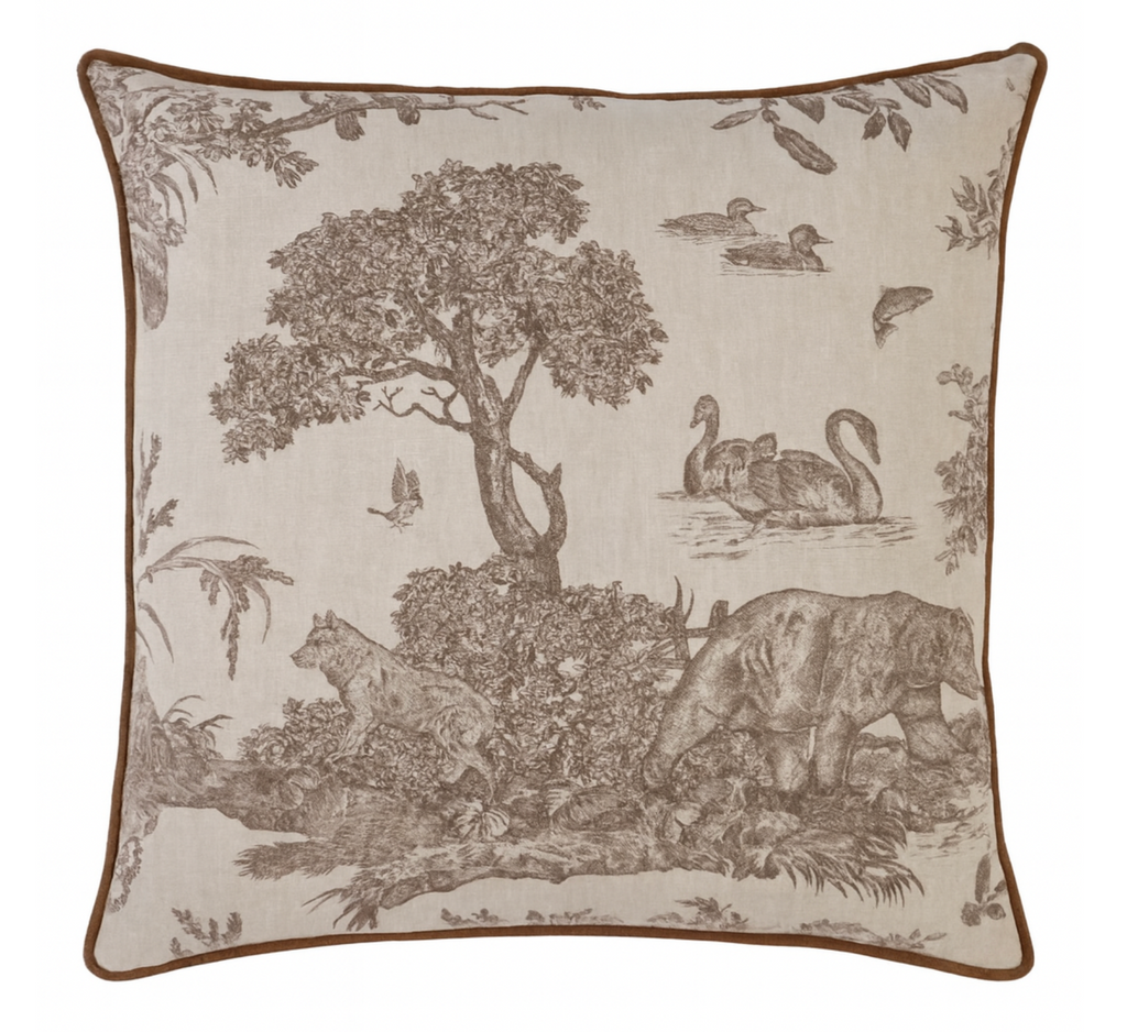 Western Toile Pillow Cover in Sepia Brown, Schumacher Textiles