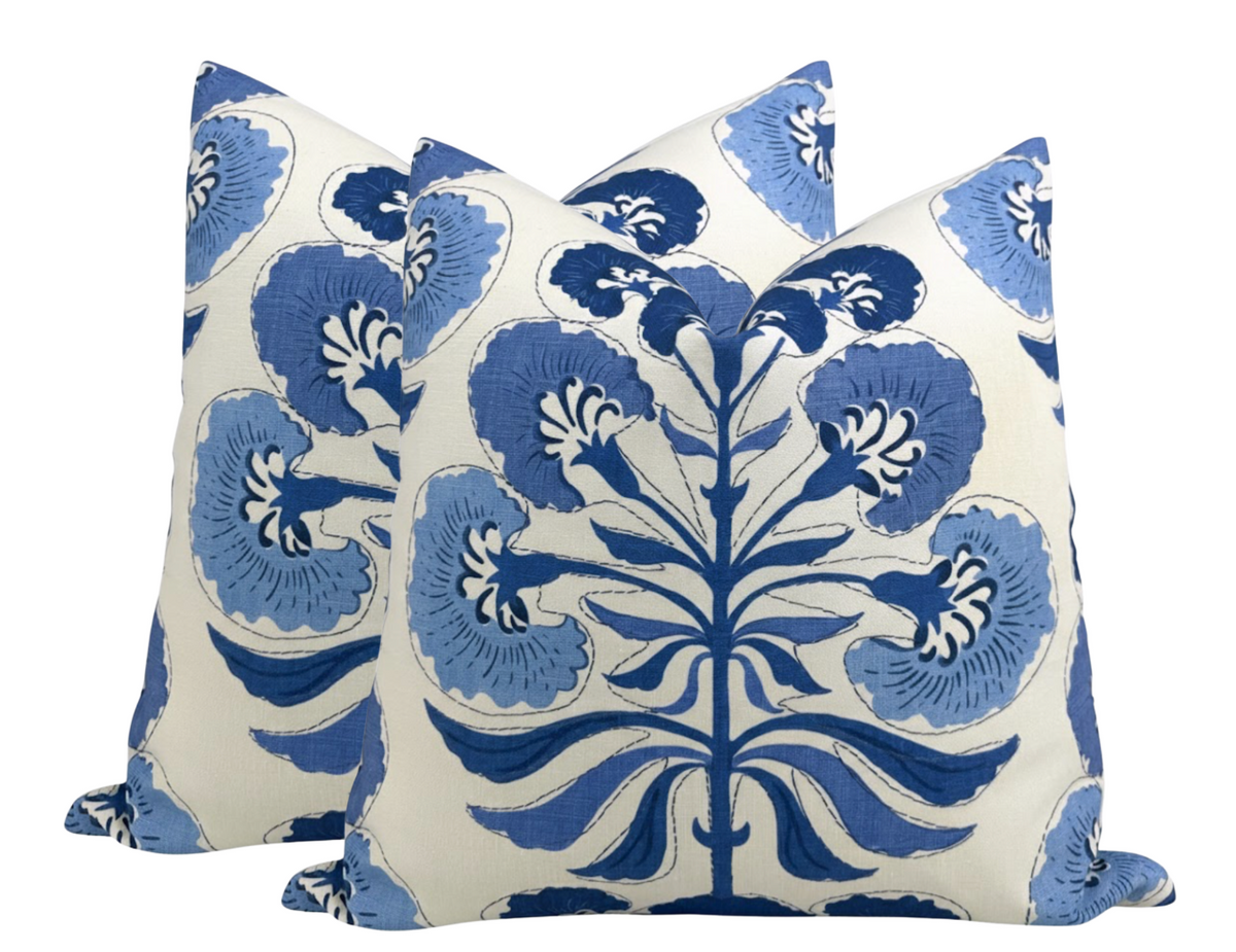 Tybee Tree Pillow Cover in Blue on White, Thibaut Pillows