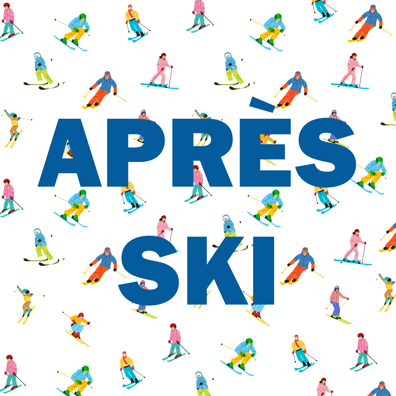 Pattern of skiers with 'APRES SKI' text on a white background
