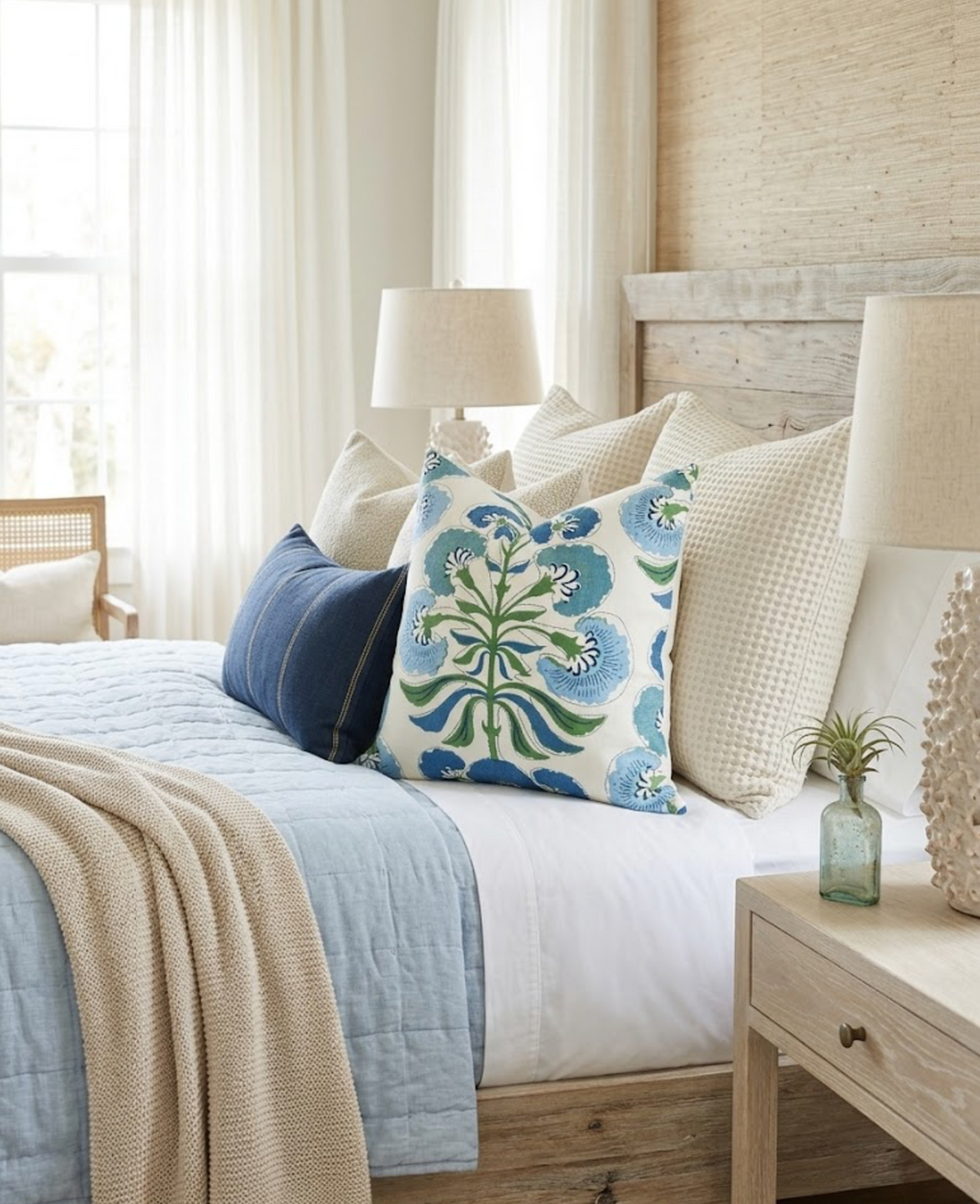 Ready to Ship, 24x24 Tybee Tree Pillow Cover in Blue Green, Thibaut Pillows
