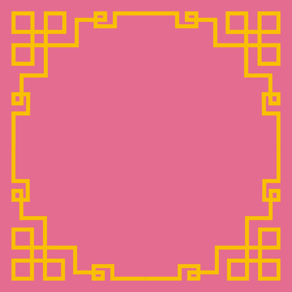 Yellow geometric border on a pink background