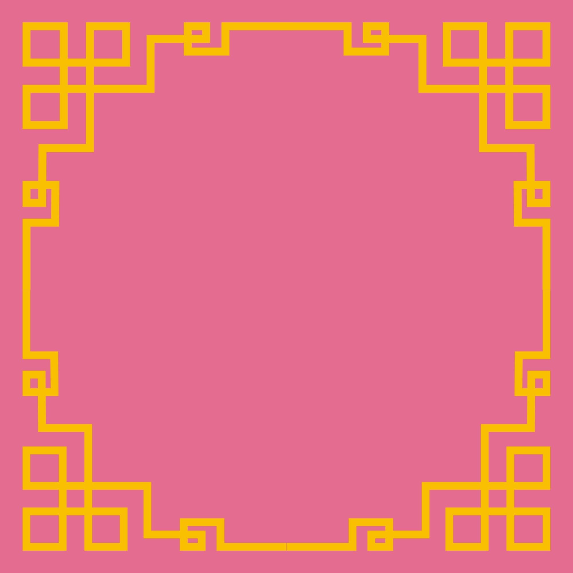 Yellow geometric border on a pink background