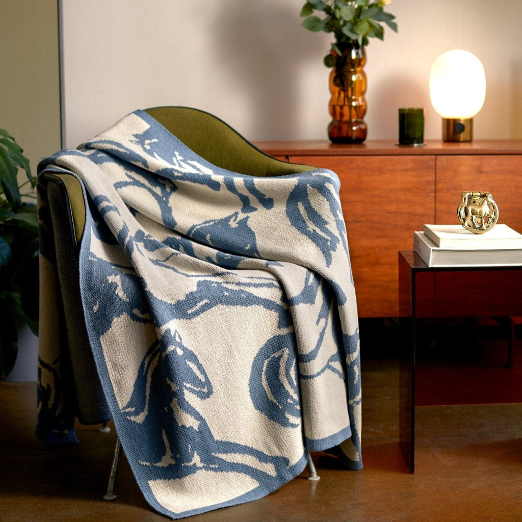 Cotton Sustainable Knit Throw Blanket - Equestrian Abstract Horse