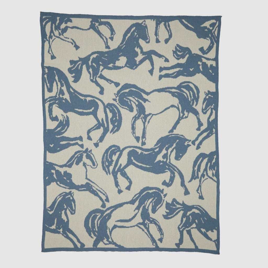 Cotton Sustainable Knit Throw Blanket - Equestrian Abstract Horse