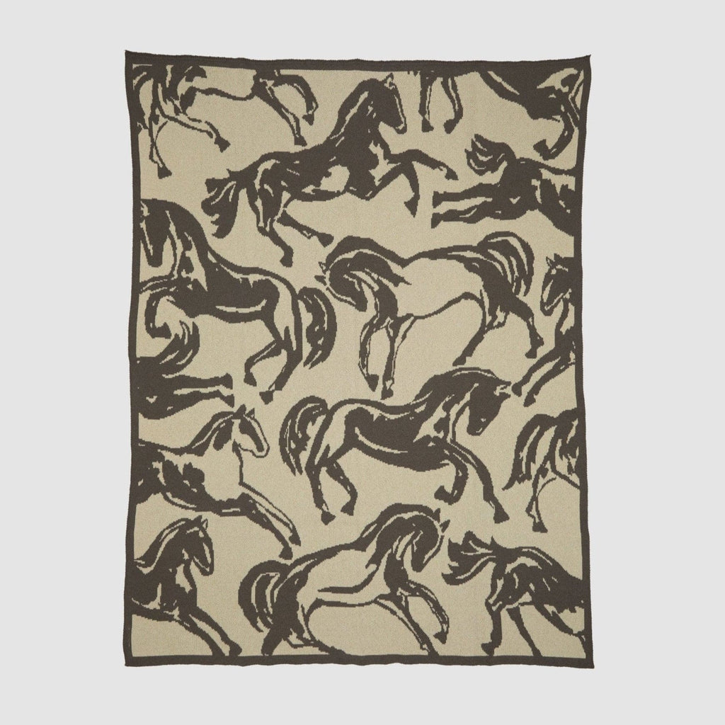 Cotton Sustainable Knit Throw Blanket - Equestrian Abstract Horse
