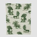 Cotton Sustainable Knit Throw Blanket - Equestrian Toile