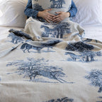 Cotton Sustainable Knit Throw Blanket - Equestrian Toile